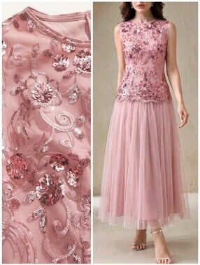 New Luxe Sequin Dropped Waist Maxi Dress Sleeveless Pink